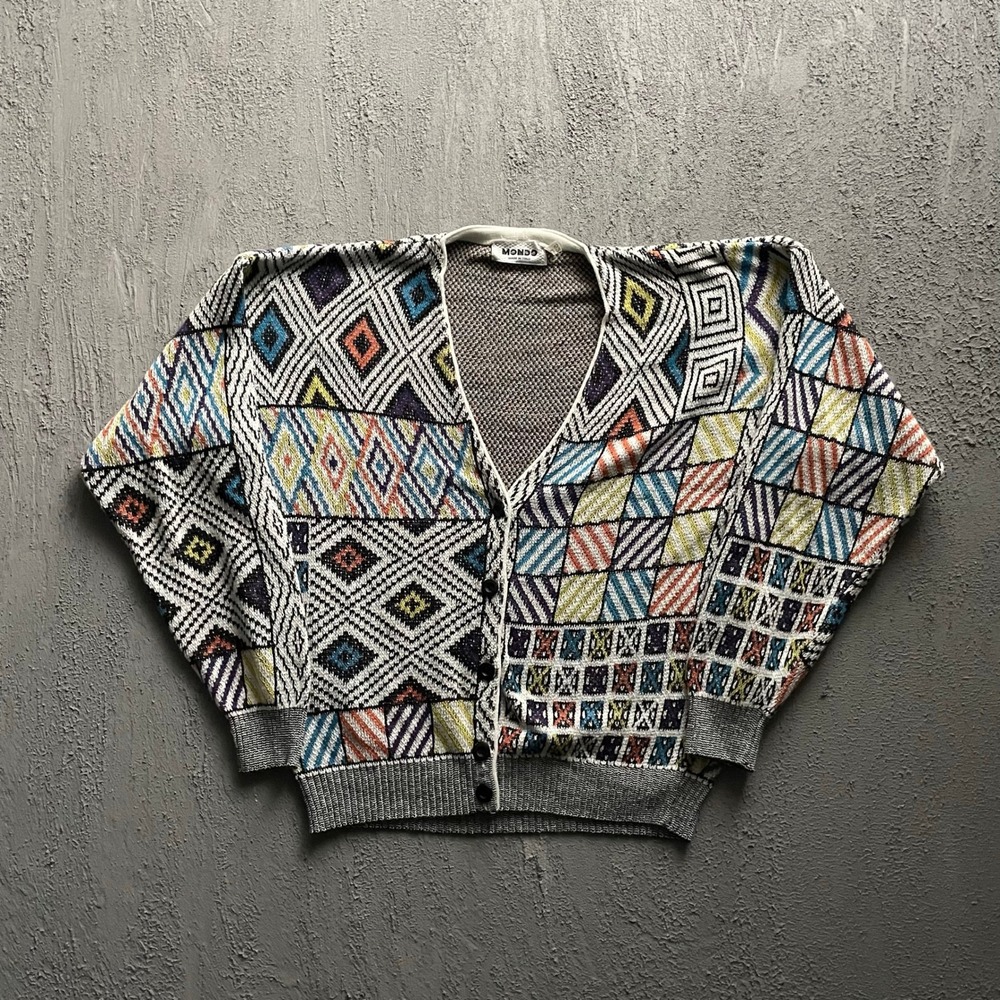 Vintage Geometric Abstract Cardigan Mens Large Multicolored 90s Mondo